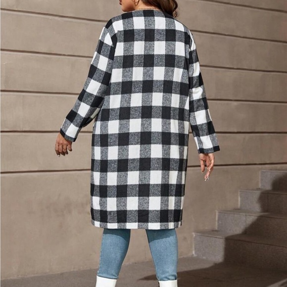 Classic Elegant Gingham Plaid Check Open Front Cardigan Light Coat Cover Up - Picture 2 of 6